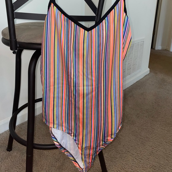 Bright, vertically-striped rainbow bodysuit. - Picture 3 of 5